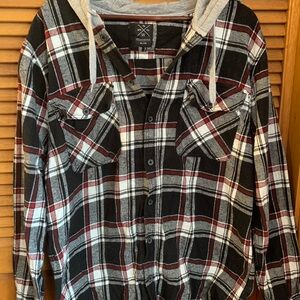 Black and Red Flannel Plaid Button-Up Hoodie